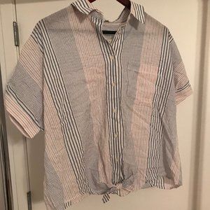 Madewell Striped Shirt Dress w/ Tie Size L NWT